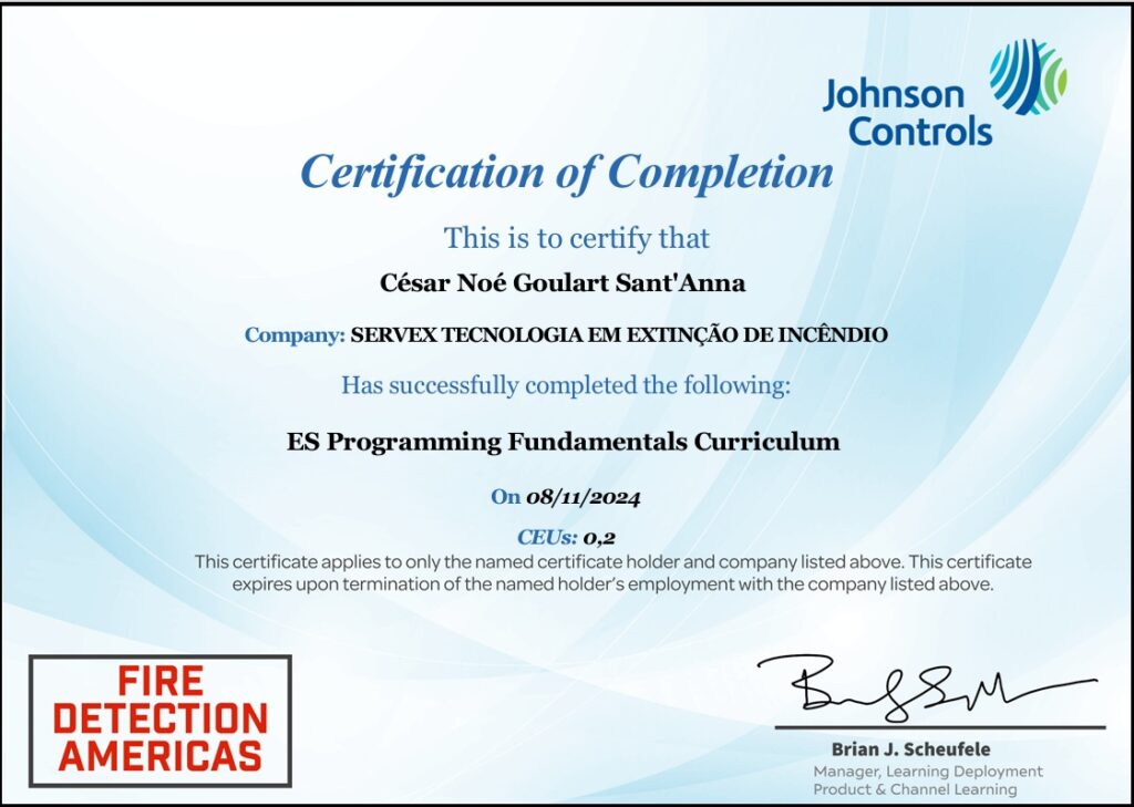 Certificação ES PROGRAM Johnson Controls