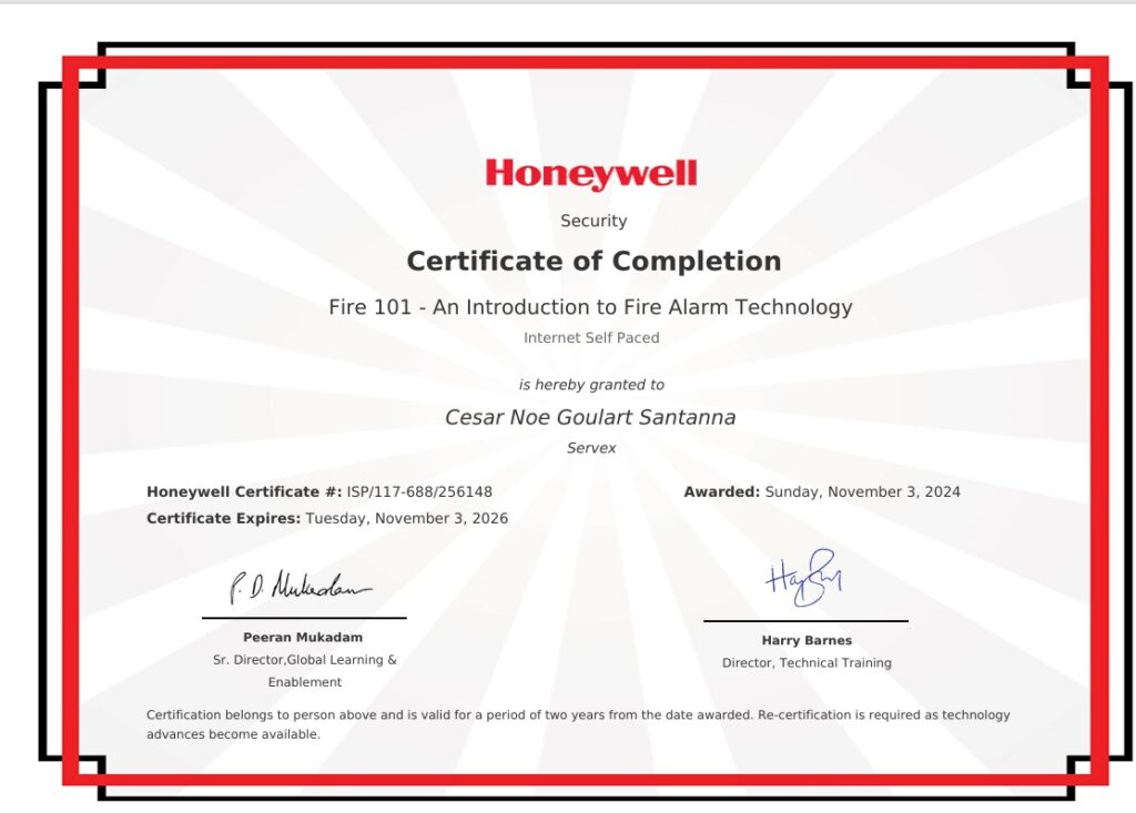 Certificado Honeywell - Fire 101